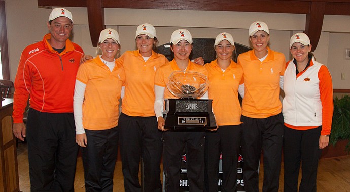 Oklahoma State held off Baylor to win the Big 12 Championship on April 21.