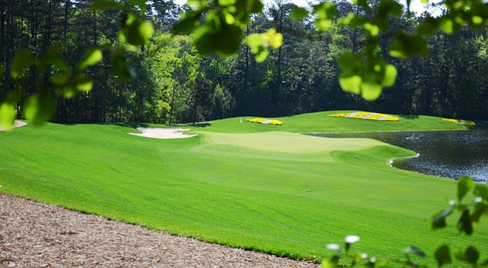 A look at the new green on the 17th hole at Sage Valley, as it has brought the water into play. At last year's Junior Invitational, the green was in front of the water.