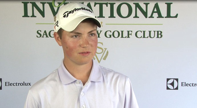 Benjamin Griffin talks about his hole-in-one on the par-3 16th on Friday at the Junior Invitational at Sage Valley.