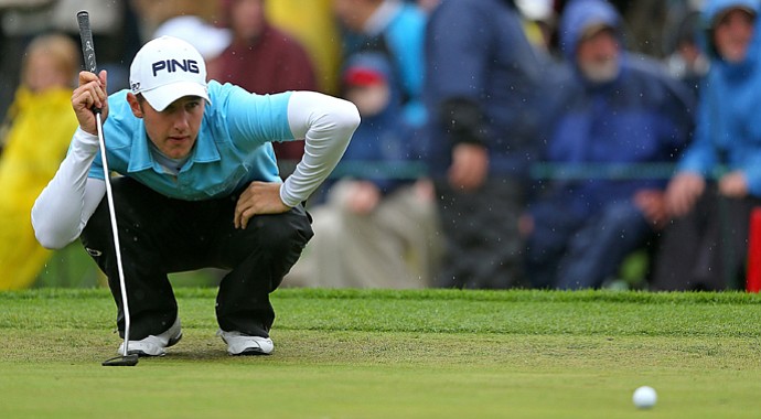 Derek Ernst lines up a putt on the 18th hole during the final round of the Wells Fargo Championship. He would birdie the hole to get into a playoff and then par it on the first hole of sudden death to win his first PGA Tour title.