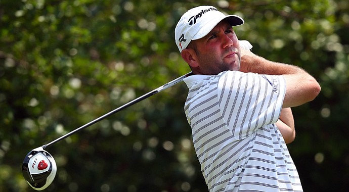 Josh Teater hits a tee shot during the Open Championship International Final Qualifying America at Gleneagles Golf and Country Club.