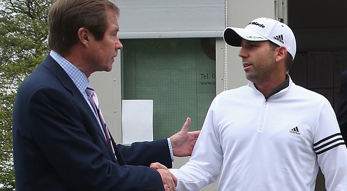 Sergio Garcia emerges from a meeting in the rules office with George O'Grady, CEO of the European Tour on Wednesday.