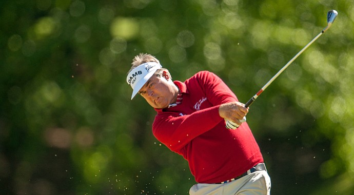 Kenny Perry hits his tee shot on the third hole during the second round of the 74th Senior PGA Championship at Bellerive Country Club on May 24, 2013 in St. Louis.