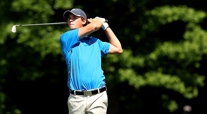Illinois' Thomas Pieters hits his tee shot at No. 15 during the Round 1 of the 2013 NCAA Championship at Capital City Club Crabapple Course.
