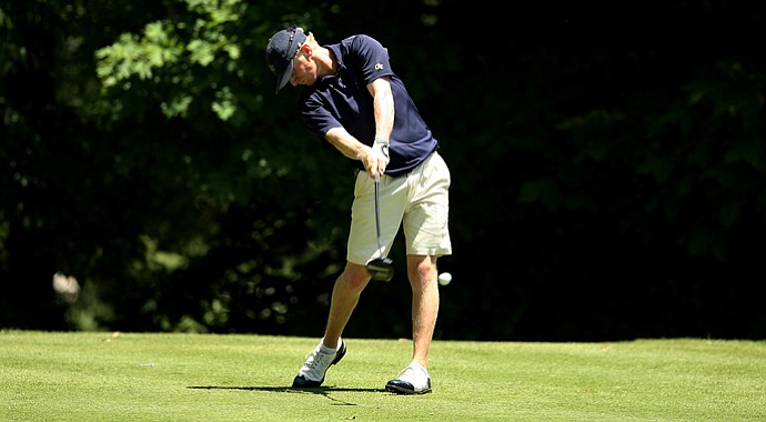 Anders Albertson of Georgia Tech hits his tee shot at No. 17 during Round 2 of the 2013 NCAA Championship at Capital City Club Crabapple Course.