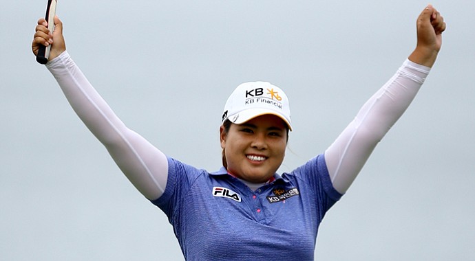 Inbee Park celebrates winning the 2013 U.S. Women's Open at Sebonack Golf Club.