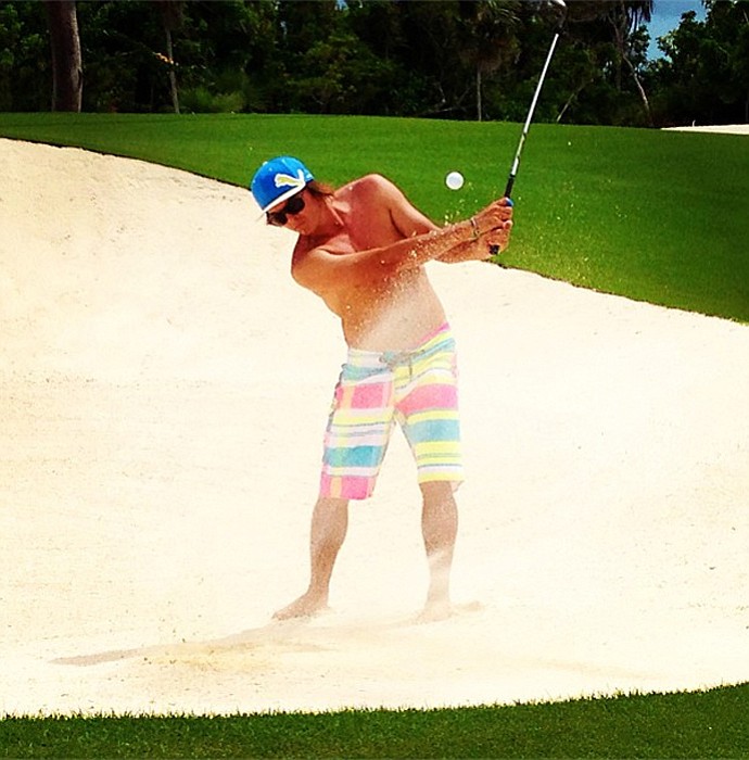 Rickie Fowler posted this photo on Instagram showing off his Volcom board shorts.