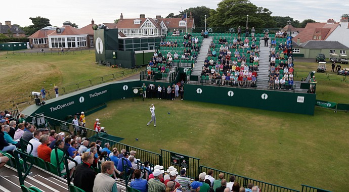 Lloyd Saltman had to hit three tee balls off the first tee after finding out-of-bounds on the right twice. He would make a quadruple-bogey on the hole in the first round at Muirfield.