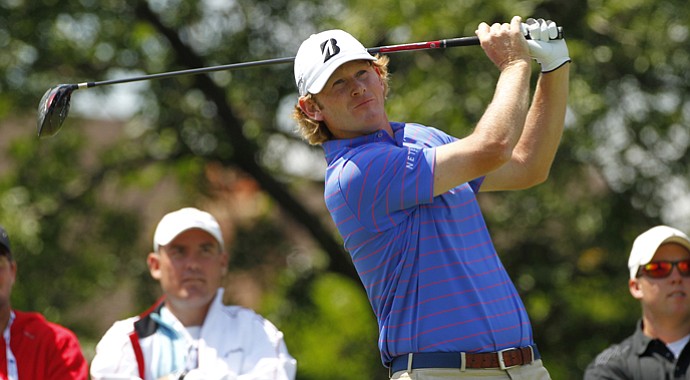 Brandt Snedeker hits his tee shot on the third hole during the final round of the RBC Canadian Open at Glen Abby Golf Club.