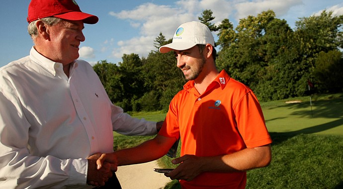 Brady Watt with host Todd Clark during the 2013 U.S. Amateur in Brookline, Mass.