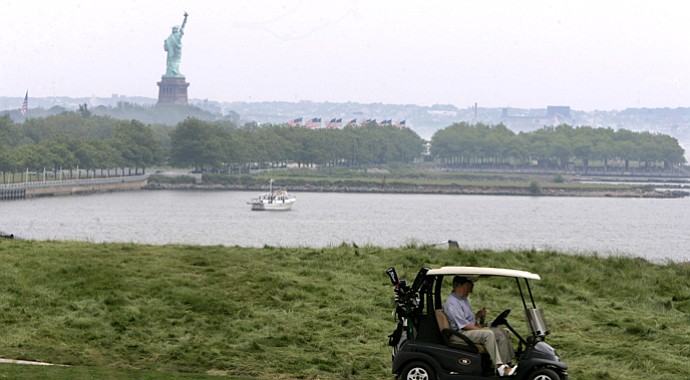 The Statue of Liberty is visible at Liberty National.