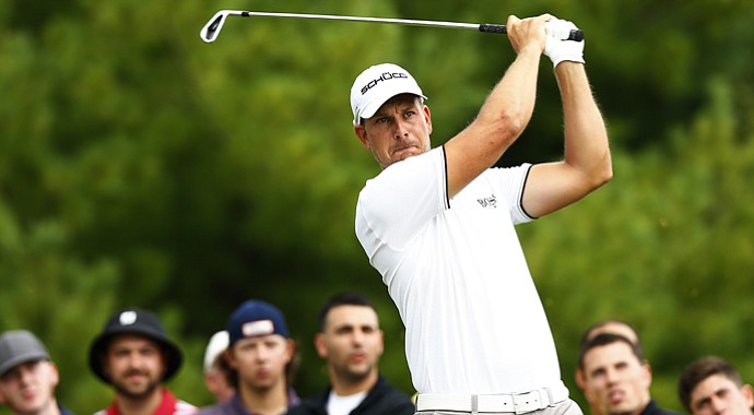 Henrik Stenson plays his shot from the third tee during the final round of the Deutsche Bank Championship.