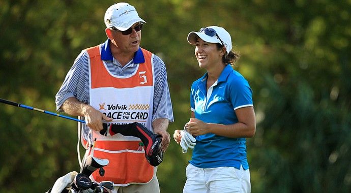 Marina Alex with her dad (and caddie) Steve at the Symetra Tour Championship.