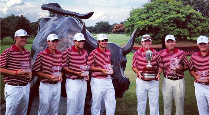 Alabama celebrates its 12-shot victory at the 2013 Isleworth Collegiate Invitational on Tuesday in Lake Nona, Fla.