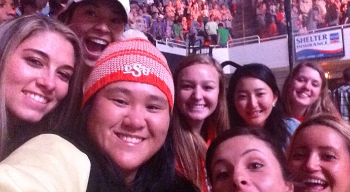 Casie Cathrea (far left) and teammates during Oklahoma State's homecoming.
