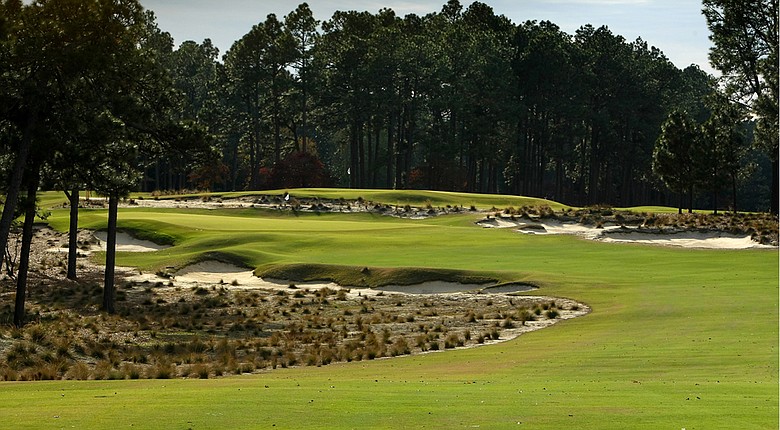 A view of hole No. 5 from a little less than 300 yards out on Pinehurst's No. 2 course, host of the U.S. Open and U.S. Women's Open in 2014.