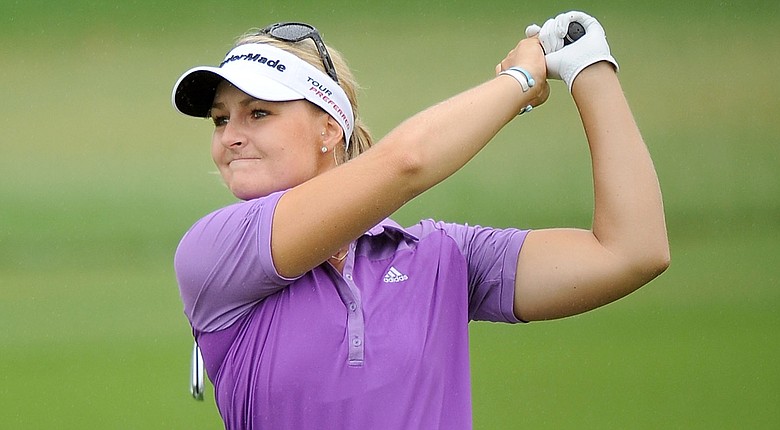 Anna Nordqvist plays her shot during the second round of the Honda LPGA at Siam Country Club, Pattaya in Chonburi, Thailand.