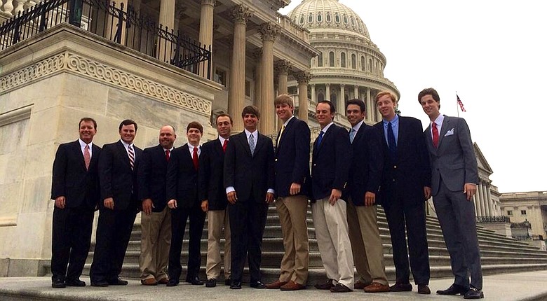 The Alabama men's golf team celebrated their national championship with President Obama at the White House on Monday.