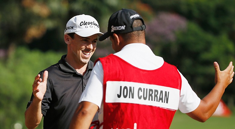 Jon Curran celebrates his win at the Web.com Tour's 2014 Brazil Champions.