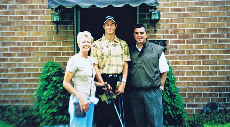 Adam Scott as a youngster with his mother, Pam, and father, Pat.