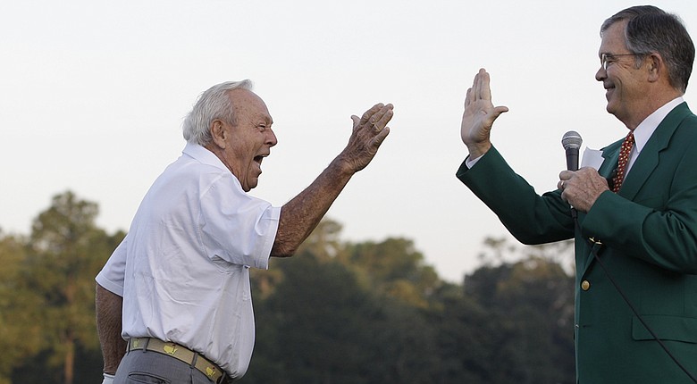 Arnold Palmer's ceremonial tee shot this year at Augusta National to open the 2014 Masters will mark the 50th anniversary of his last win in a major (Palmer shown here in 2012).