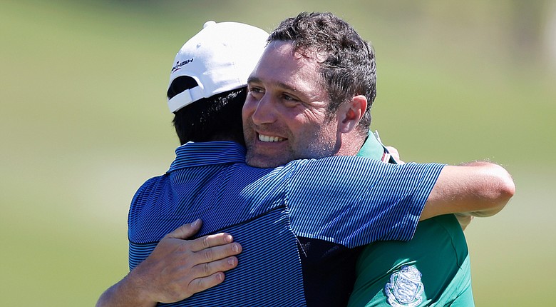 Marco Crespi celebrates his first European Tour win at the 2014 NH Collection Open in Spain.