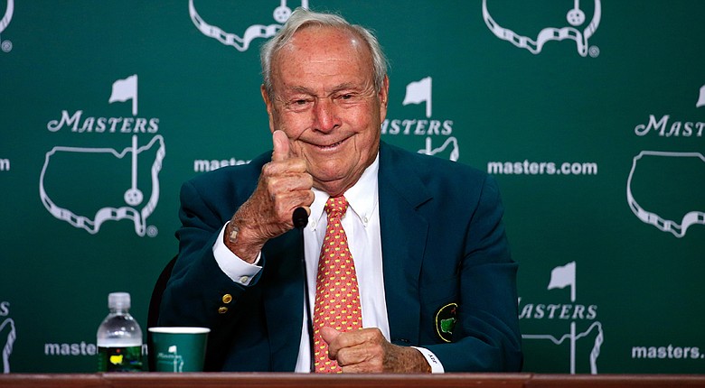 Arnold Palmer speaks with the media on Tuesday at Augusta National.