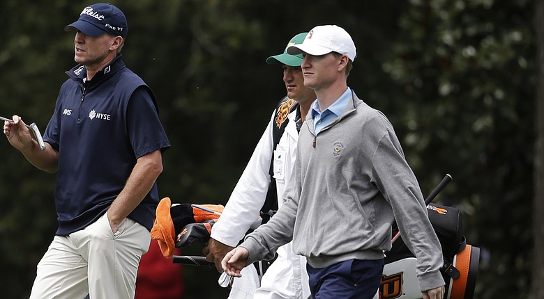 Jordan Niebrugge, right, plays a practice round at Augusta National with Steve Stricker before the 2014 Masters.