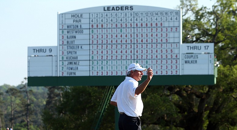 Fred Couples is one of four major champions within four shots of the lead to start Sunday's final round at the Masters.