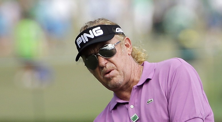 Miguel Angel Jimenez made his Champions Tour debut Friday with a 65 to lead the Greater Gwinnett Championship (shown here during the final round of the 2014 Masters).
