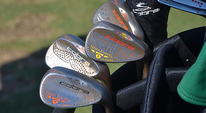 Rickie Fowler's Cobra Tour Trusty wedges have received a lot of custom stamping.