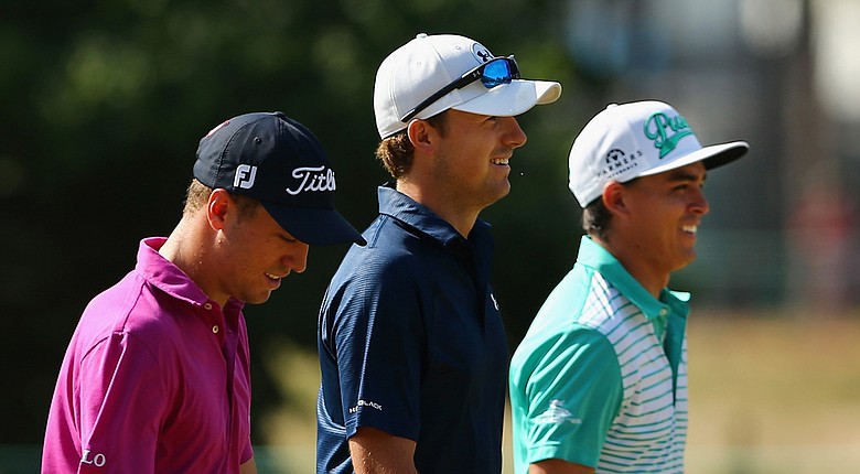 From left, Justin Thomas, Jordan Spieth and Rickie Fowler during Tuesday's practice round for the 2014 U.S. Open at Pinehurst No. 2.