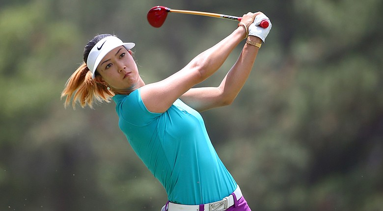 Michelle Wie tees off on the second hole during the final round of the U.S. Women's Open at Pinehurst.