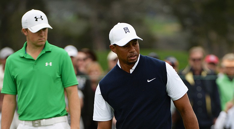 Tiger Woods and Jordan Spieth will share a tee time for the first two rounds of the PGA Tour's 2014 Quicken Loans National (shown here earlier this year at the Farmers Insurance Open).