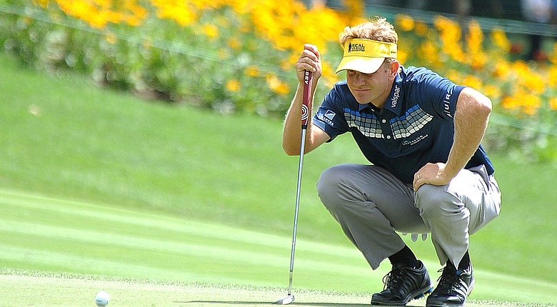 Billy Hurley will play in the final tee times of Saturday's third round at the PGA Tour's 2014 Greenbrier Classic (shown here as he took the lead a day earlier).