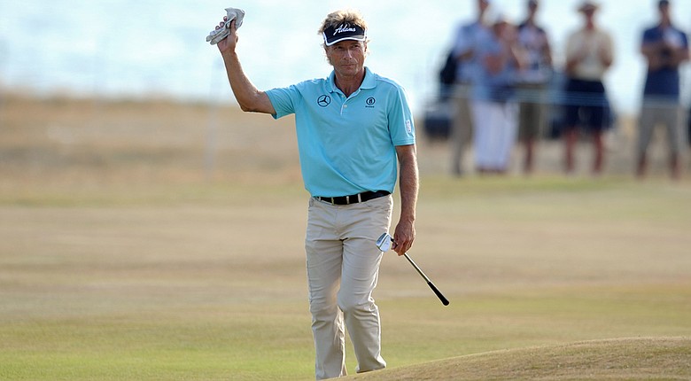 Bernhard Langer opened up an eight-shot lead after 54 holes at the Senior British Open.