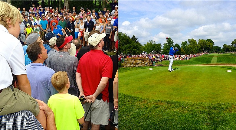 Rory McIlroy from the gallery on No. 4 and his tee ball on No. 10 during Saturday's third round at the PGA Championship.