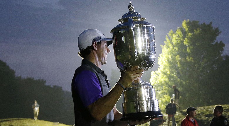 Rory McIlroy with the PGA Championship's Wanamaker Trophy after his 2014 win at Valhalla.