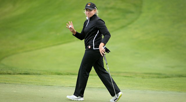 A. J. Newell at No. 18 during the Golfweek Conference Challenge at Red Sky Golf Club.