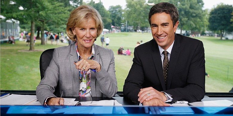Judy Rankin in the Golf Channel booth with Terry Gannon.