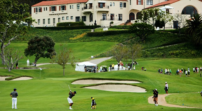 California's Max Homa hits his second shot at No. 9 during semifinals of Match Play at the 2012 NCAA Championship.