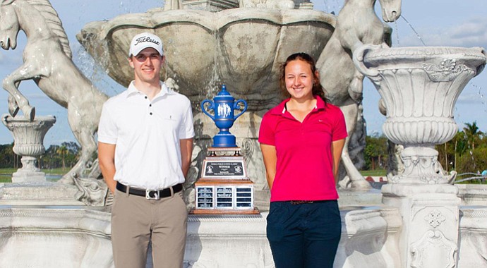 Alexander Matlari of Germany and Emily Pedersen of Denmark pose with the trophy after winning the 2012 Doral-Publix Junior Golf Classic on Dec. 23.