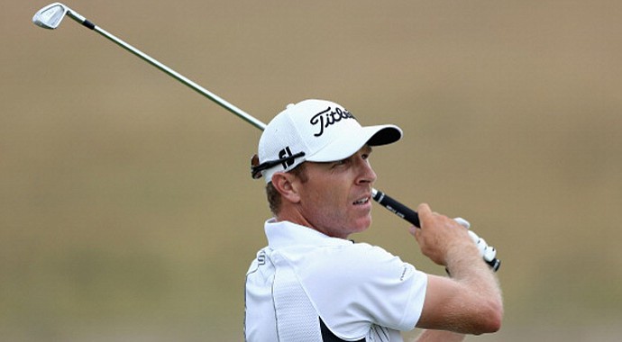 Charl Coetzee tees off on the fifth hole during the third round of the Tshwane Open at Copperleaf Golf & Country Estate on March 2 in Centurion, South Africa.