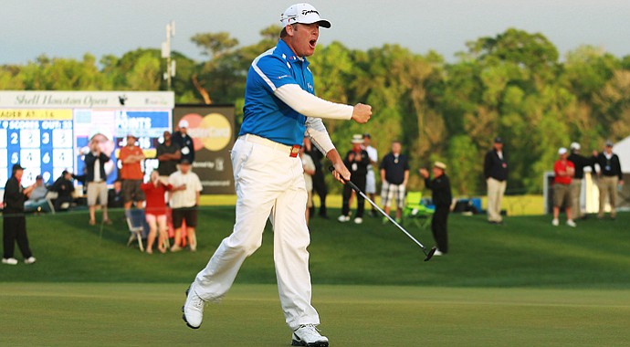 D.A. Points celebrates his winning putt at the 2013 Shell Houston Open.