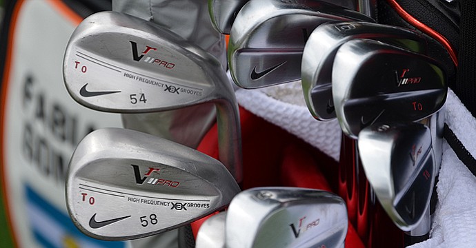 Thorbjorn Oleson's clubs and equipment during the 2013 Masters.