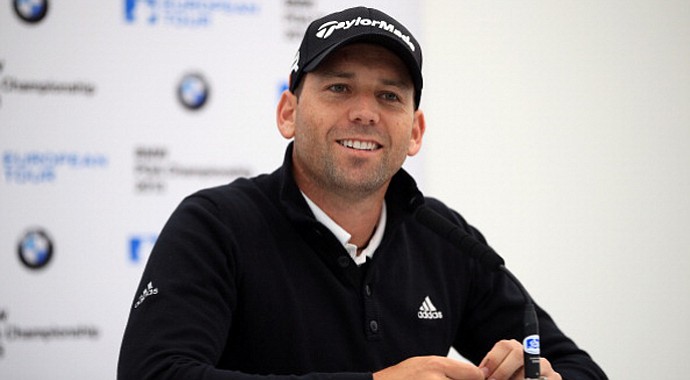 Sergio Garcia talks to the media at a press conference for the BMW PGA Championships at Wentworth in Virginia Water, England.