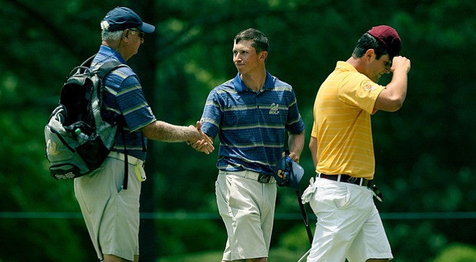 Cal's Brandon Hagy defeated Arizona State's Jon Rahm at No. 18 during the quarterfinals of match play at the 2013 NCAA Championship at Capital City Club Crabapple Course.