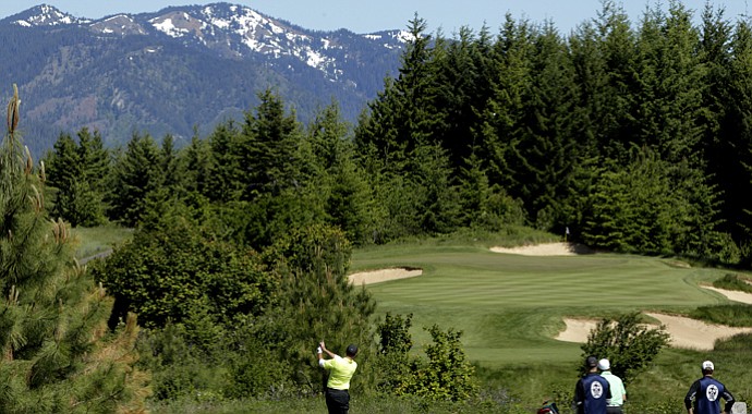 Casey Martin hits a tee shot during sectional qualifying at Tumble Creek in Cle Elum, Wash., for the 2013 U.S. Open at Merion.