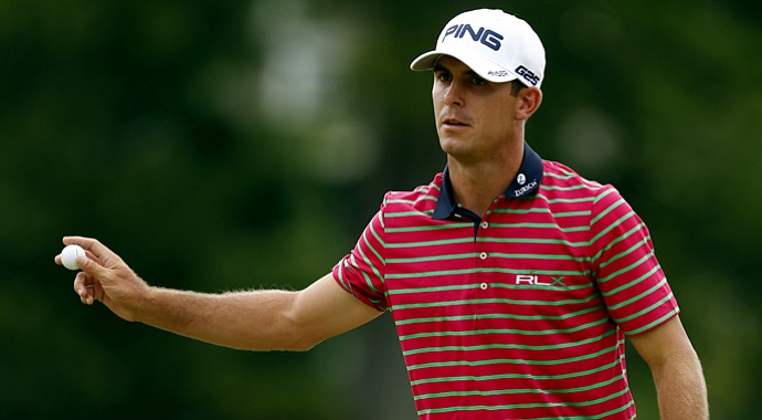 Billy Horschel acknowledges the crowd after a birdie putt on No. 18 to close out a 3-under 67 at the U.S. Open.