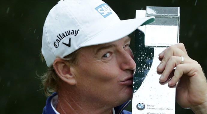 Ernie Els after his 2013 BMW International Open win on the European Tour.